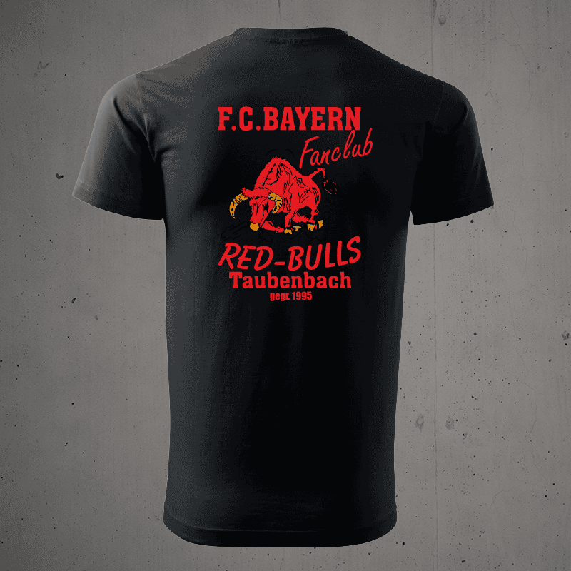 F.C. Bayern Fanclub T-Shirt mit Red Bulls Taubenbach Logo, Sportmode, Fanartikel.